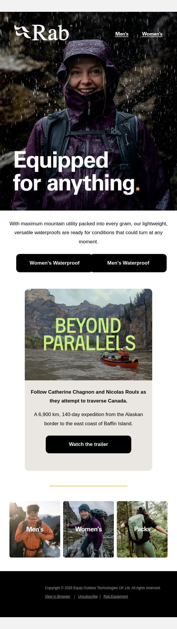 Ready for the storm. email from Rab screenshot