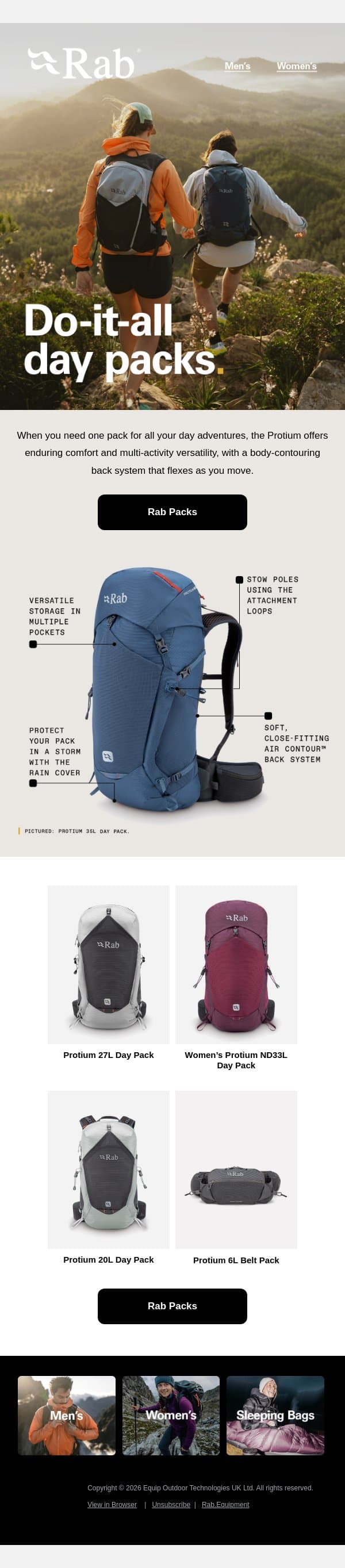 The pack you grab for every adventure. email from Rab screenshot