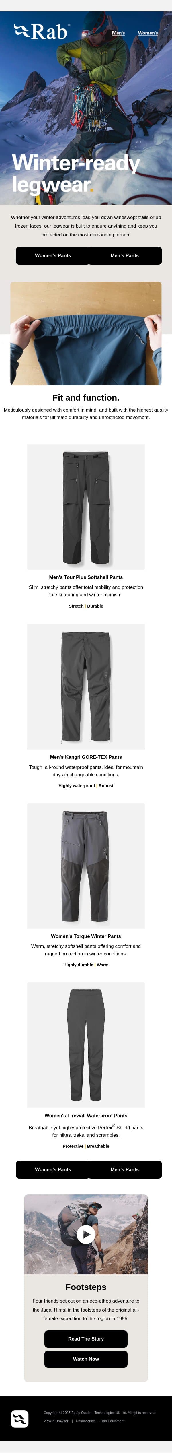 Winter-ready legwear. email from Rab screenshot