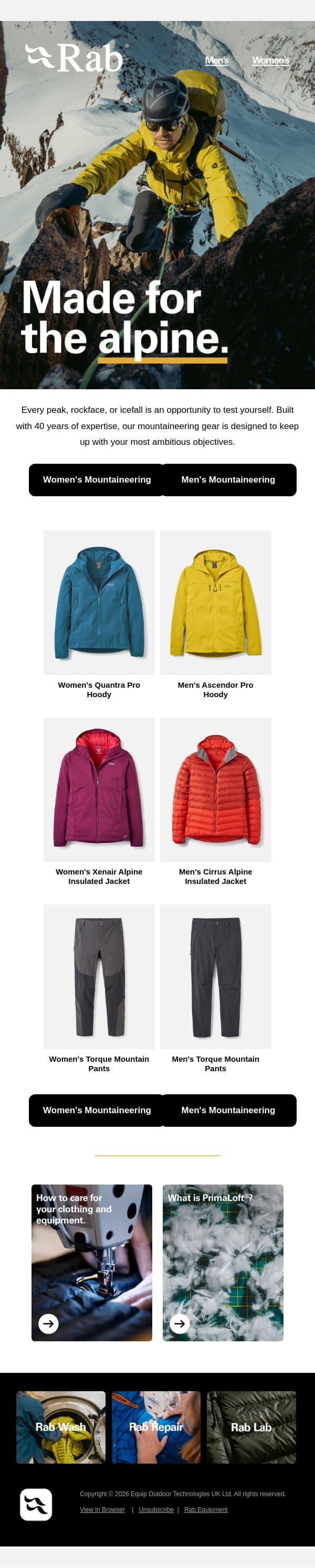 Gear up for winter ascents. email from Rab screenshot