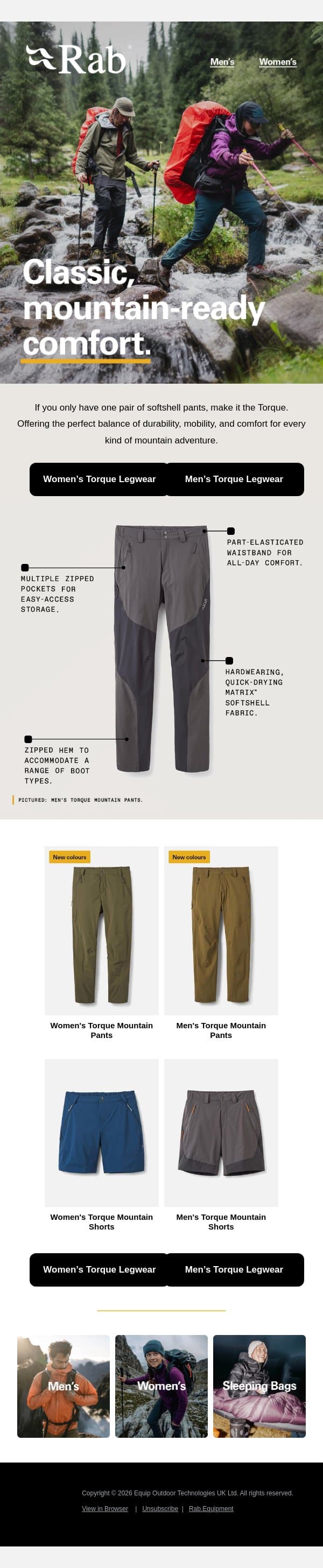 Rugged, lightweight, built for movement. email from Rab screenshot