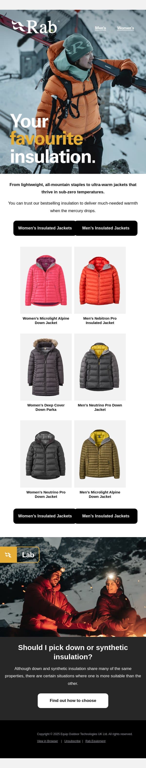 Our most wanted insulation. email from Rab screenshot