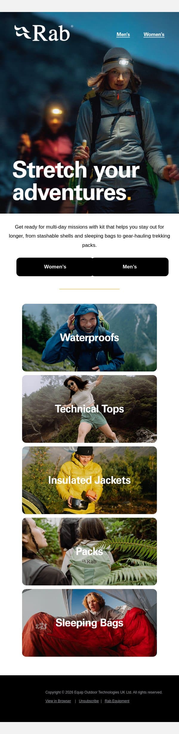 Gear up to stay out. email from Rab screenshot