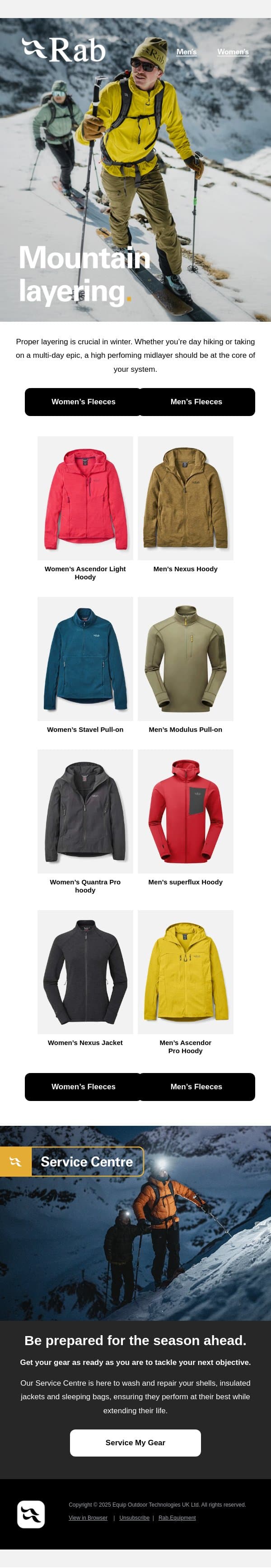 Mountain layering. email from Rab screenshot