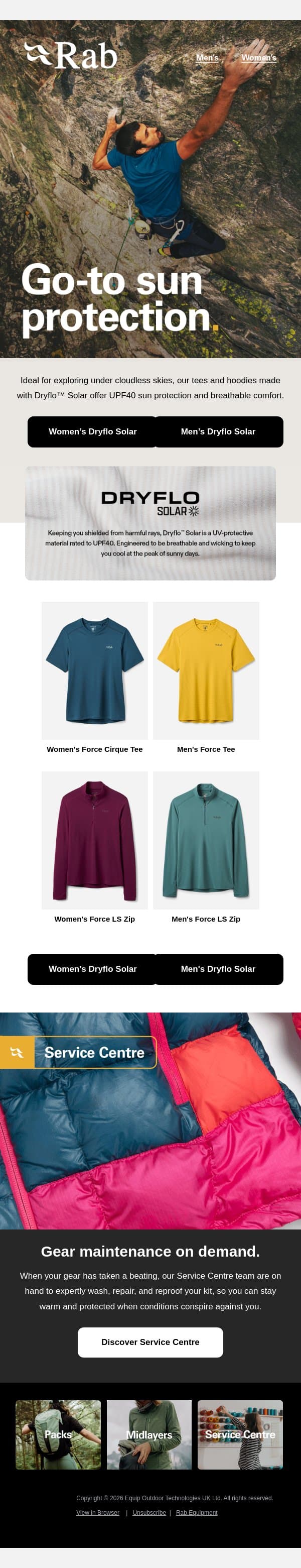 Protection for cloud-free days. email from Rab screenshot
