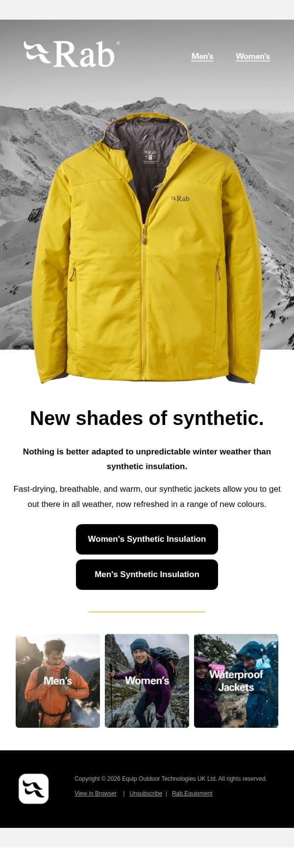 Embrace the winter weather. email from Rab screenshot