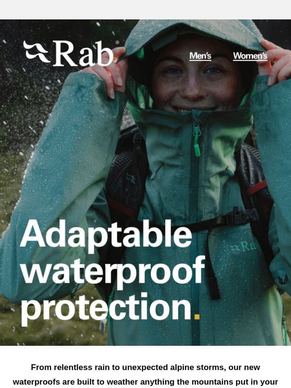 Adaptable waterproof protection. email from Rab