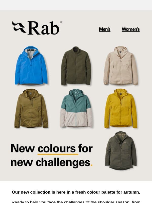 Our new colours have landed. email from Rab