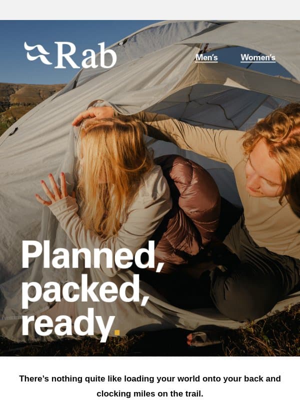 Planned, packed, ready. email from Rab