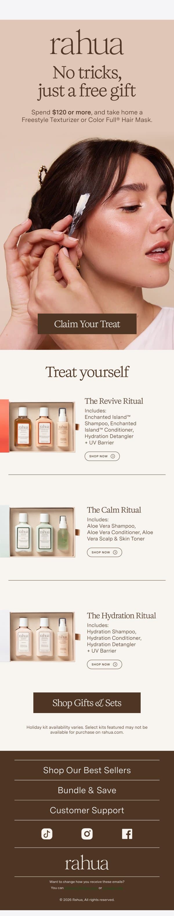 Free full-size gift, our treat email from Rahua screenshot