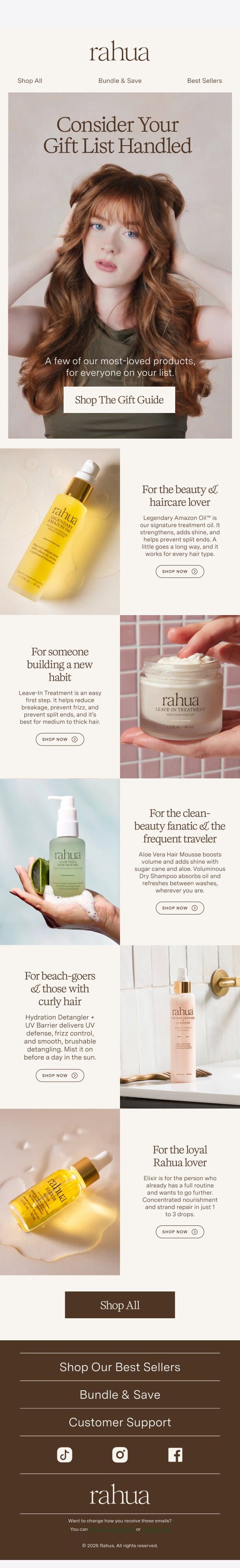 Consider Your Gift List Handled email from Rahua screenshot