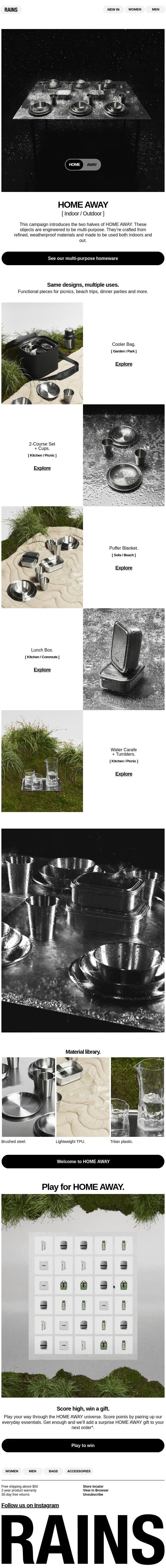 Homeware, the Rains way. email from Rains screenshot