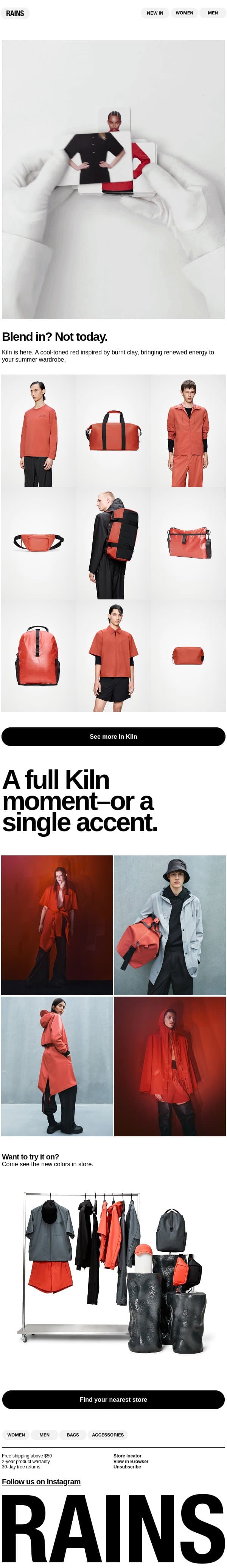 A standout color—Kiln. email from Rains screenshot