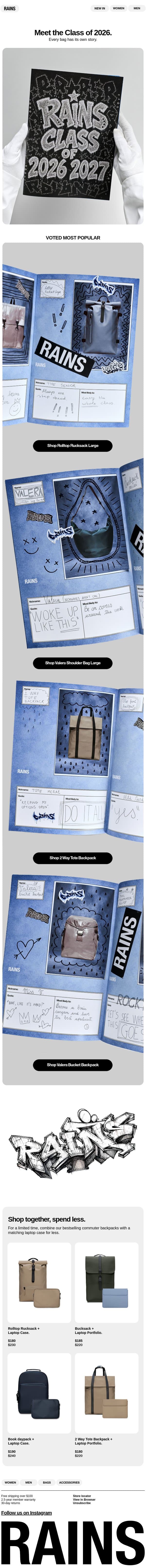 Meet the Class of 2026 email from Rains screenshot