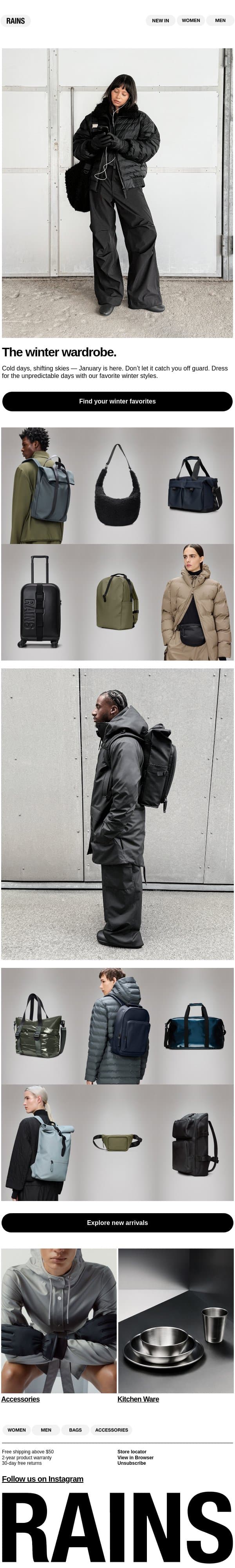 The winter wardrobe. email from Rains screenshot