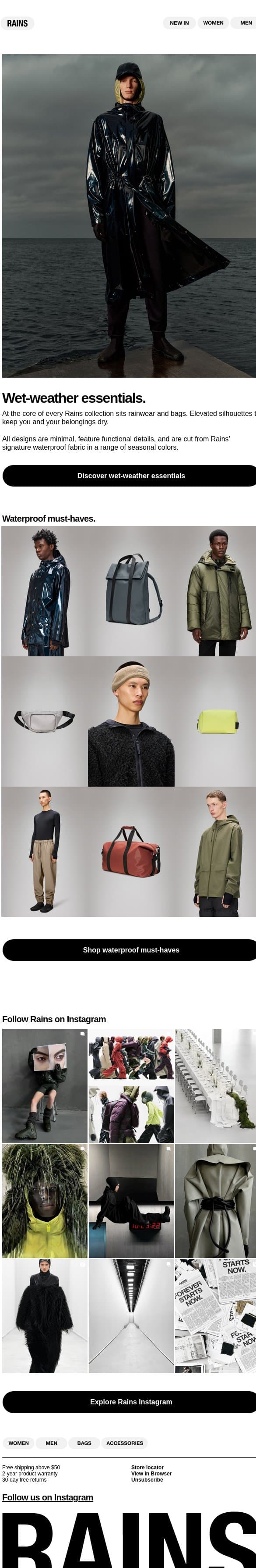 Stay dry with these waterproof essentials email from Rains screenshot