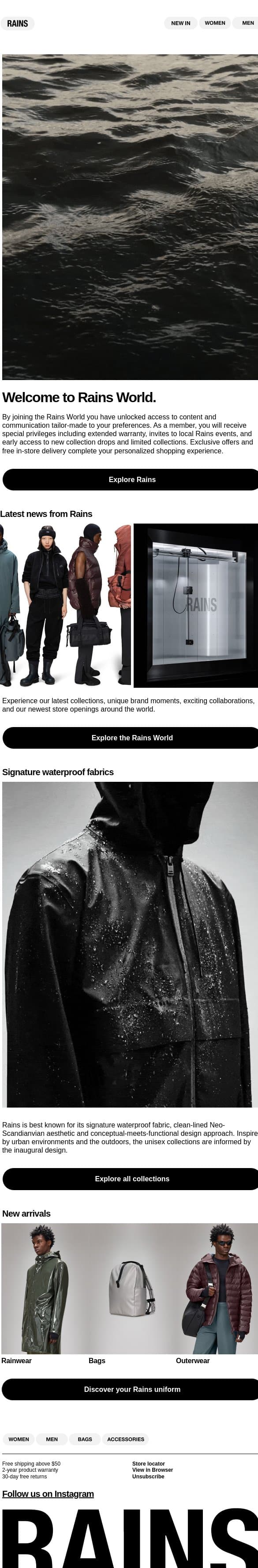 Welcome to the Rains World email from Rains screenshot