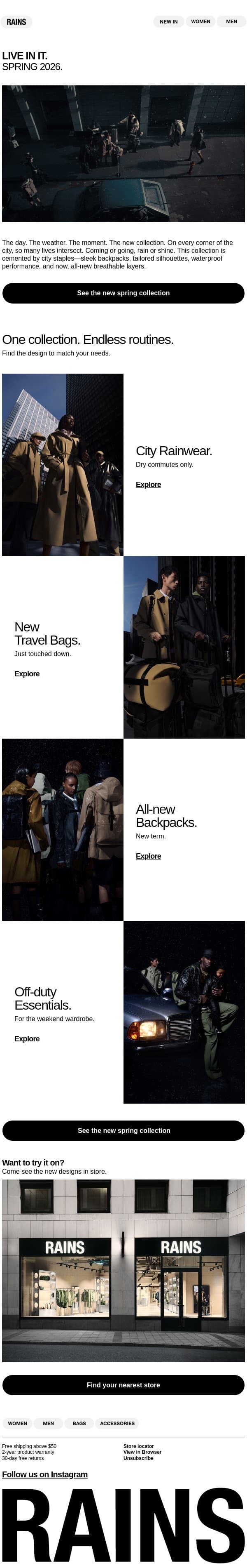 Explored the newest collection yet? email from Rains screenshot