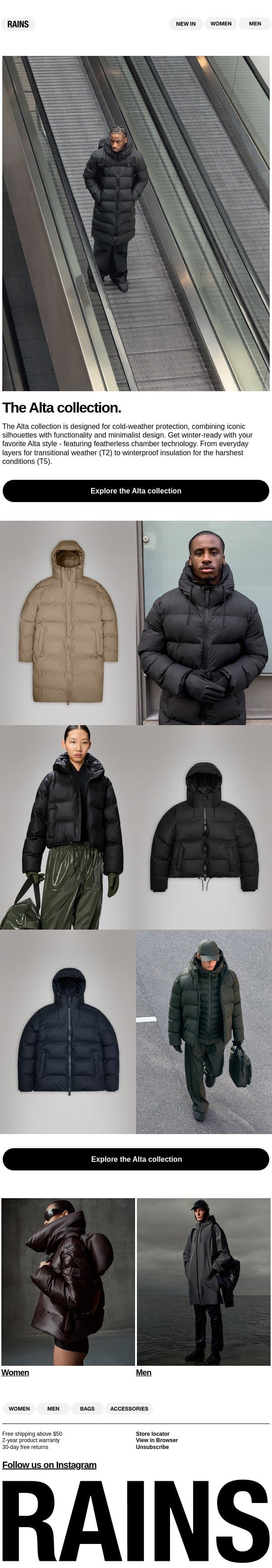 Winter bestsellers you’ll wear on repeat email from Rains screenshot
