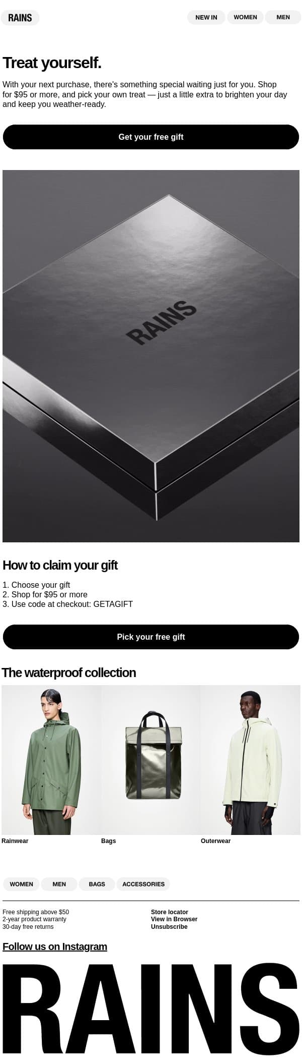 Your gift awaits email from Rains screenshot