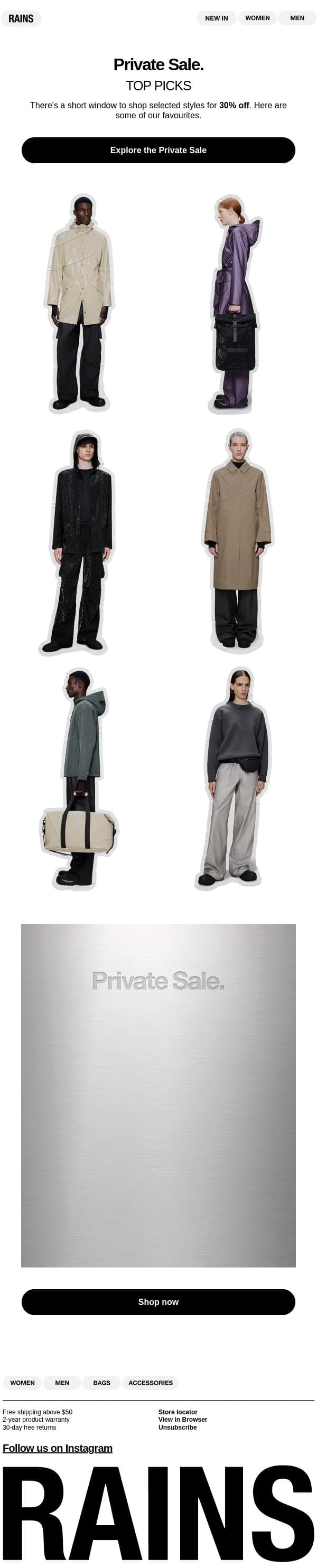 Private Sale favourites. email from Rains screenshot