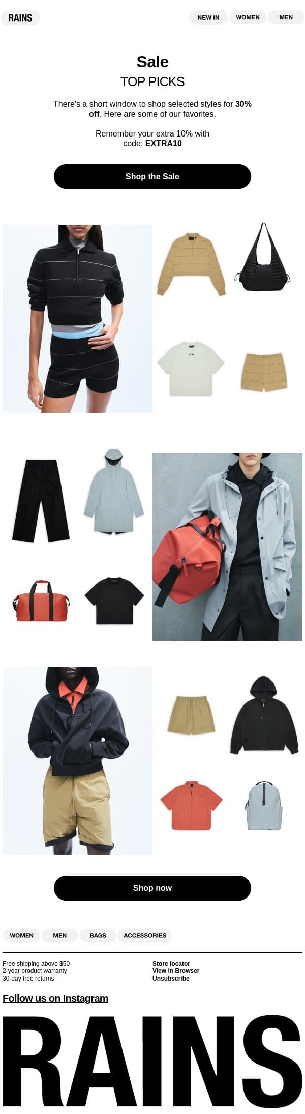 Sale favourites. email from Rains screenshot