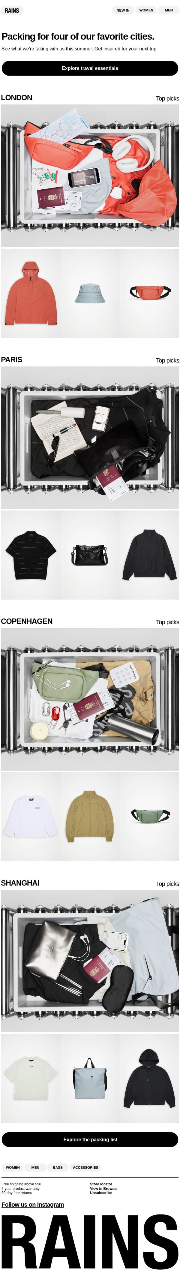 Are you packed yet? email from Rains screenshot
