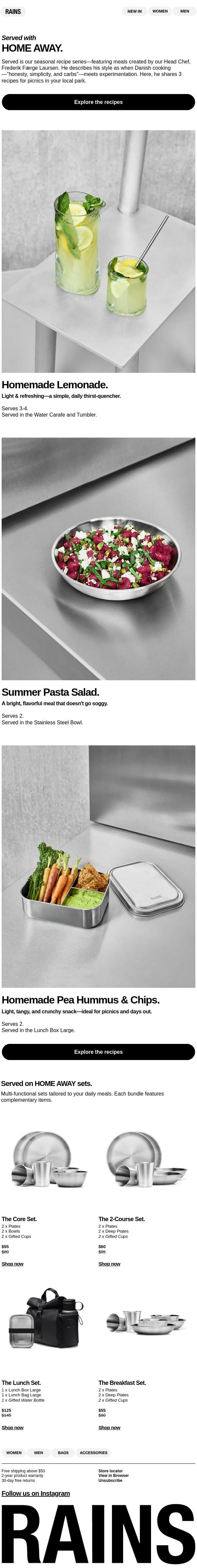 Introducing Served—3 easy recipes. email from Rains screenshot