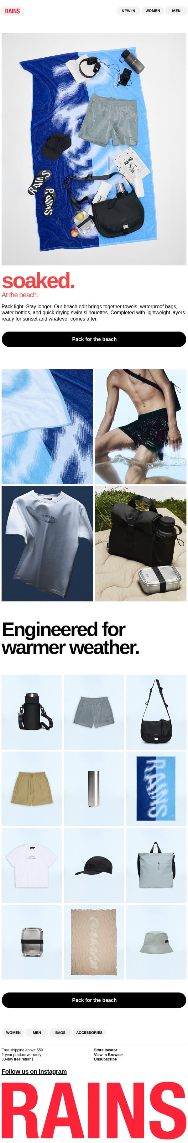 The beach calls. email from Rains screenshot