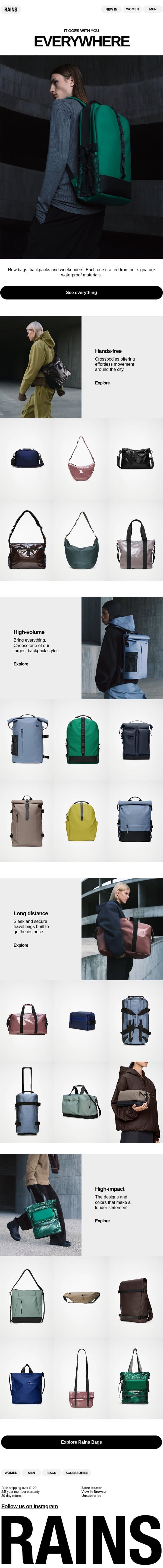 New arrivals. Bags edition. email from Rains screenshot