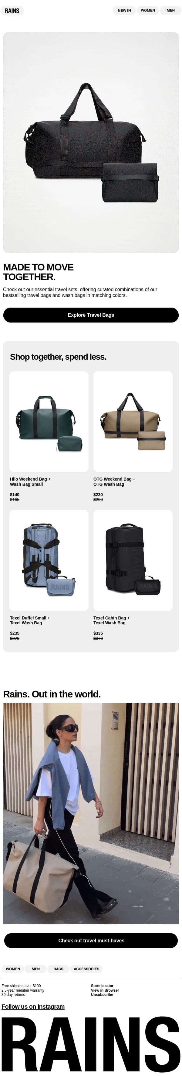 Matching at the airport email from Rains screenshot