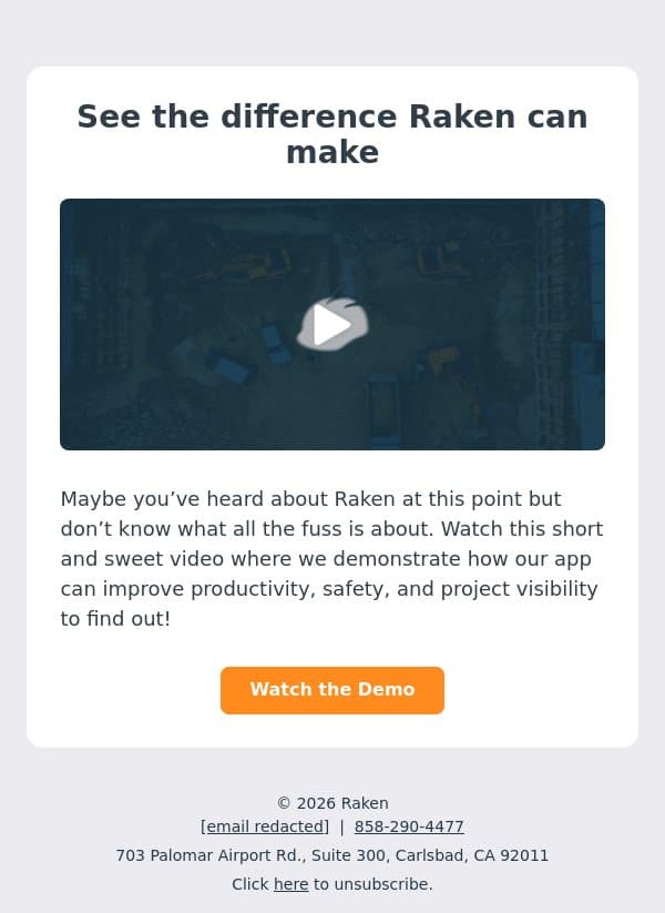 Learn about Raken in 10 minutes or less email from Raken screenshot