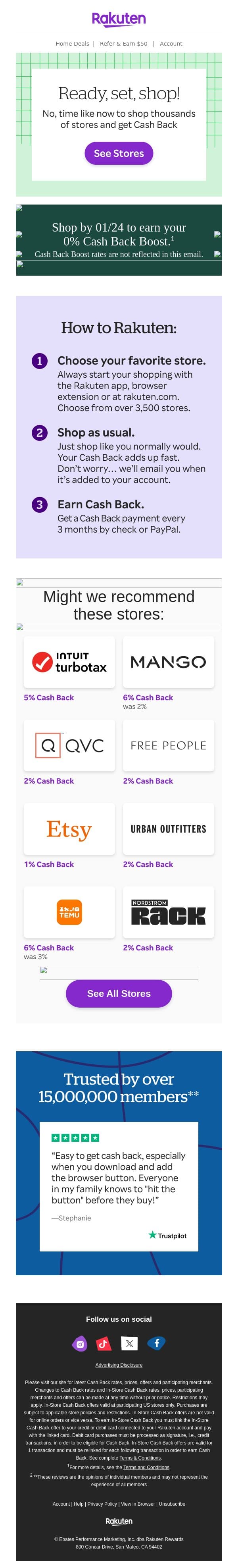 If you’re not getting Cash Back, wyd? email from Rakuten screenshot