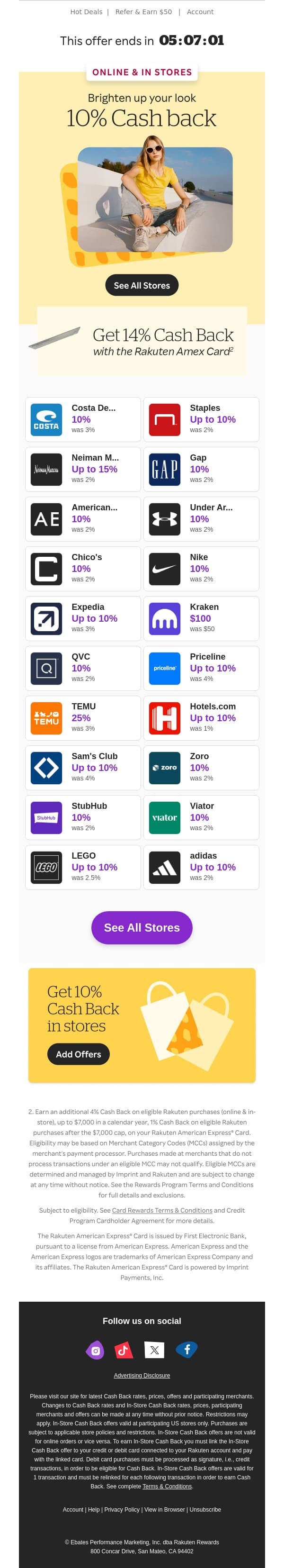 ⏳Time is running out on 10% Cash Back! email from Rakuten screenshot