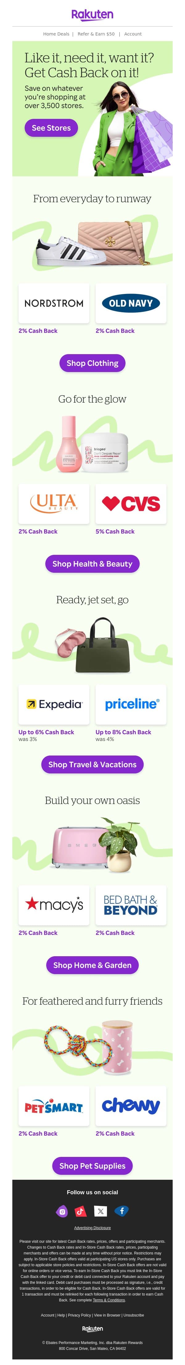 Save on 👕👟💄🪑🎧✈️🧸🥡🐶 and more email from Rakuten screenshot