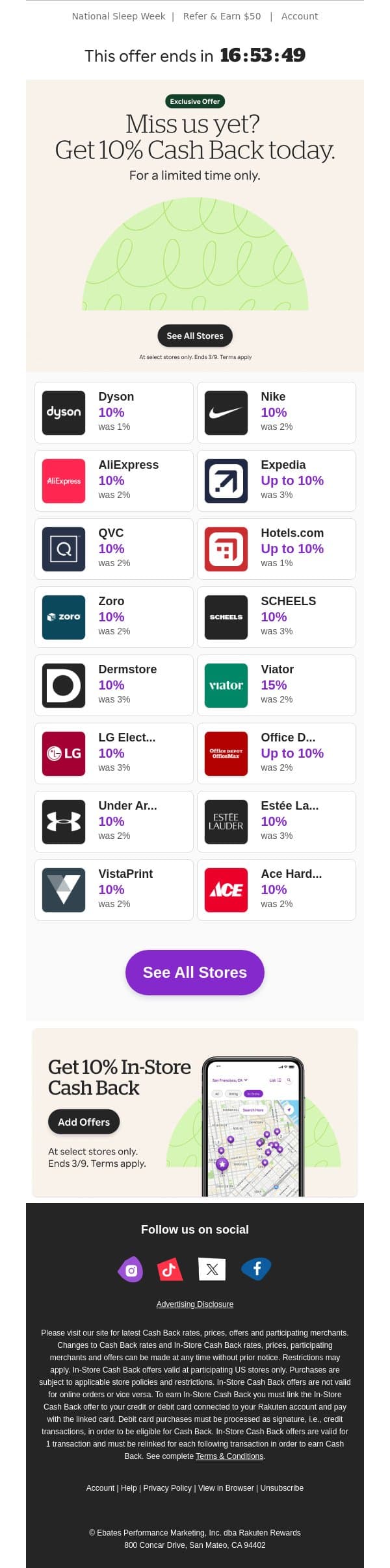 ❗Don’t let your 10% Cash Back slip away❗ email from Rakuten screenshot