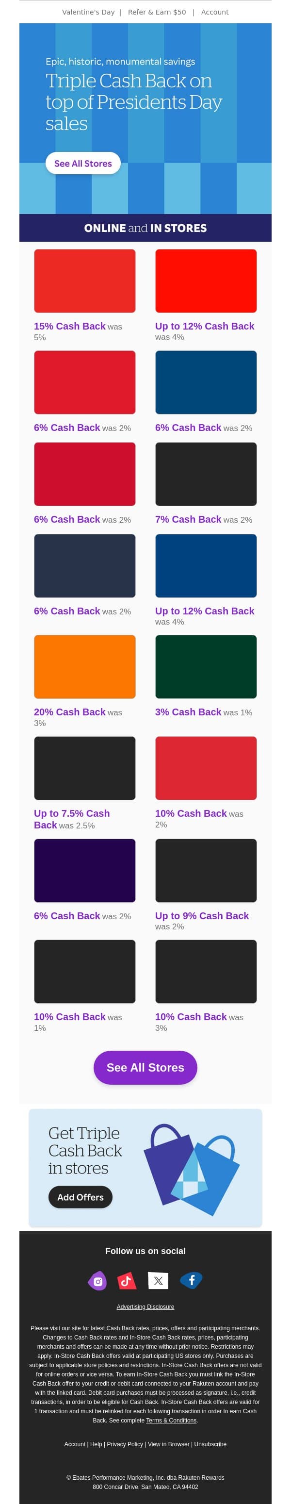 Triple Cash Back for your long weekend email from Rakuten screenshot