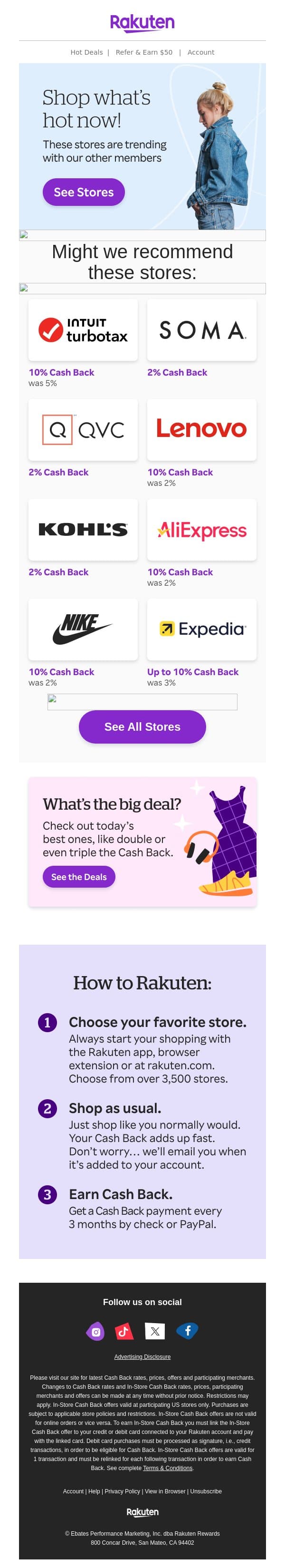 These stores are lit 🔥 email from Rakuten screenshot