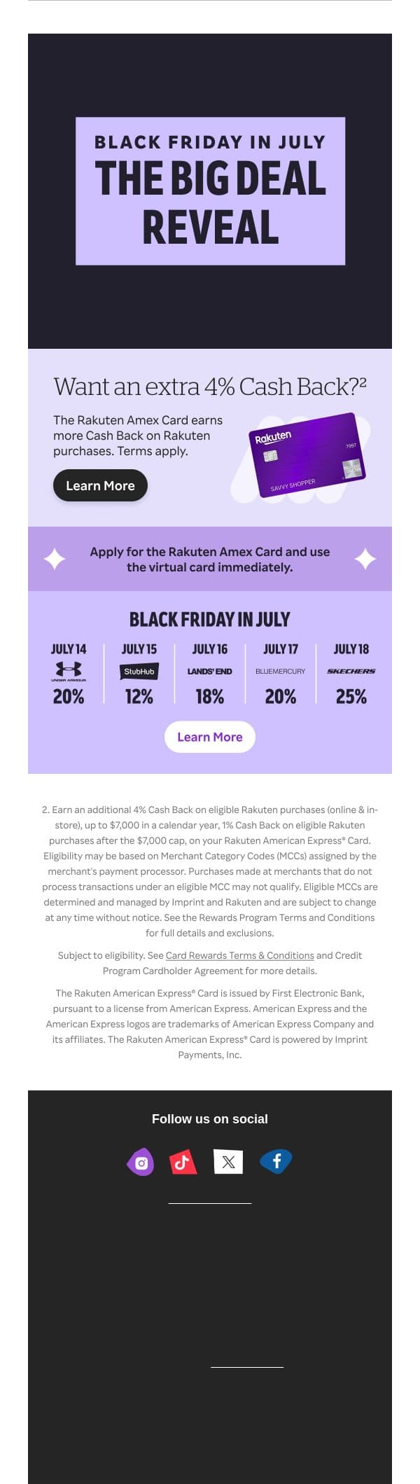 📣20% Cash Back at Under Armour is here! email from Rakuten screenshot