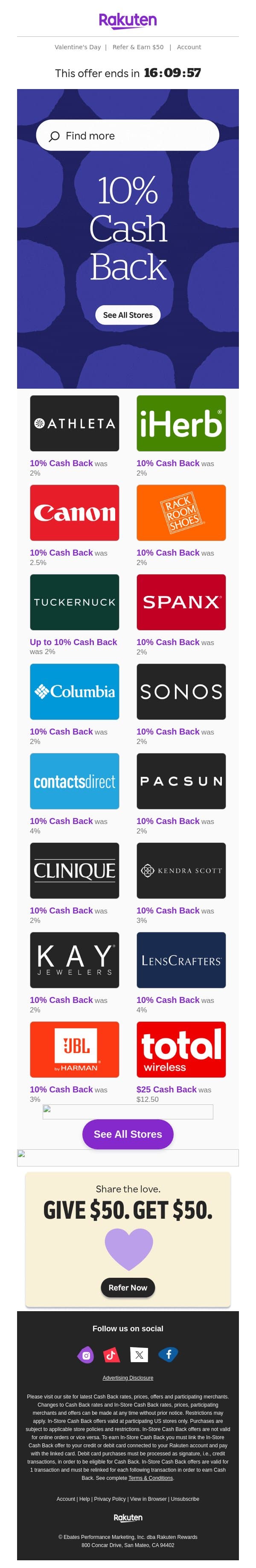 Discover something new with 10% Cash Back 🔭 email from Rakuten screenshot