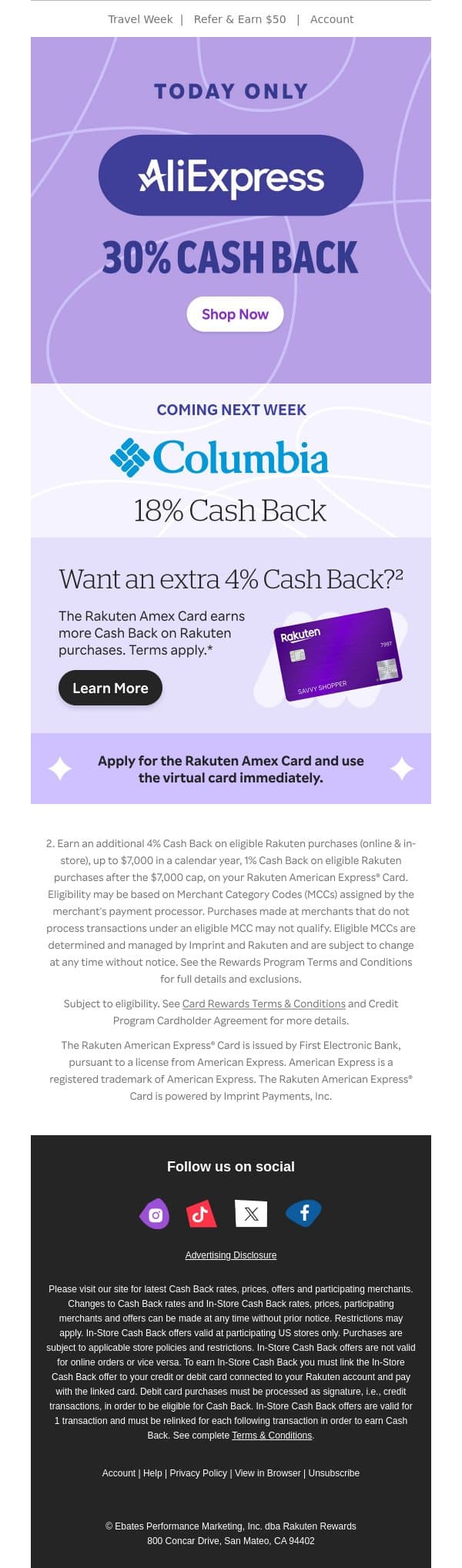 📣30% Cash Back at AliExpress is here email from Rakuten screenshot