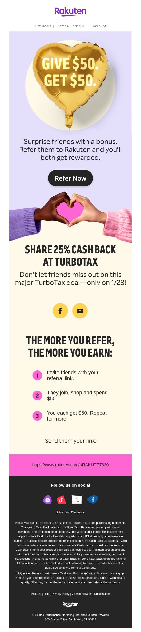 🌟 $50 bonuses + a BIG DEAL 🌟 email from Rakuten screenshot