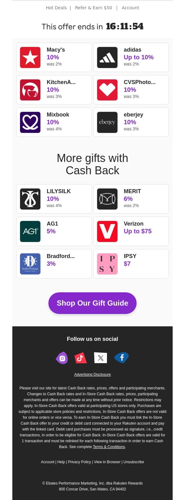 Get 10% Cash Back on something for every mom 👀 💝 email from Rakuten screenshot