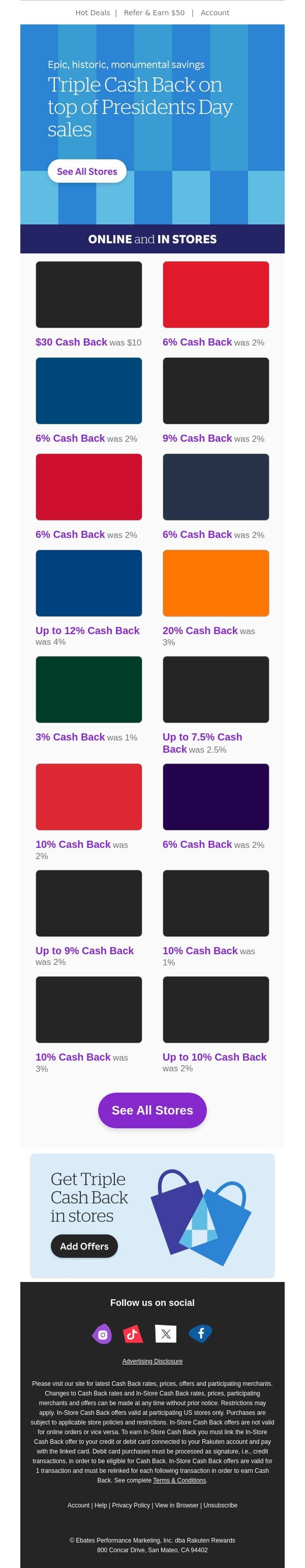 Triple Cash Back is wrapping up! email from Rakuten screenshot