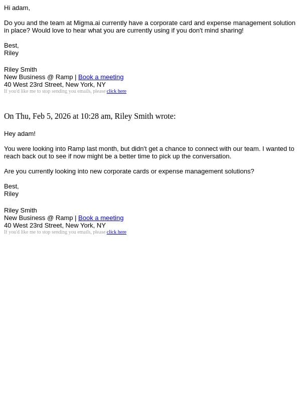 Re: Ramp Reconnect! email from Ramp screenshot