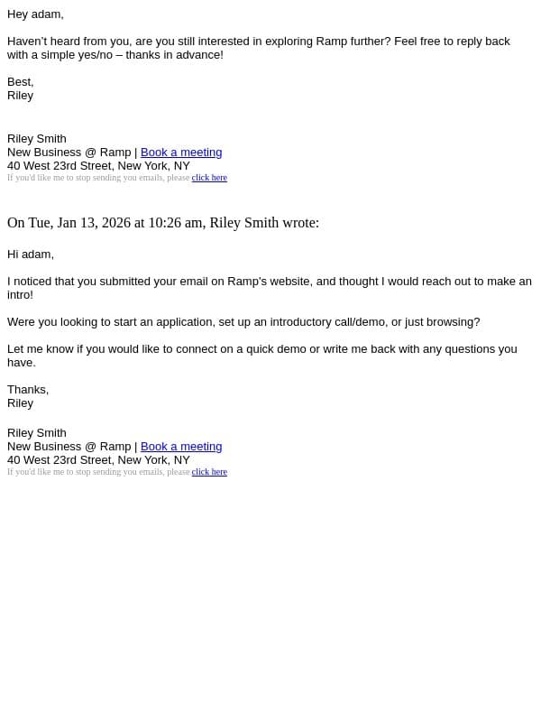 Re: Your Interest in Ramp email from Ramp screenshot