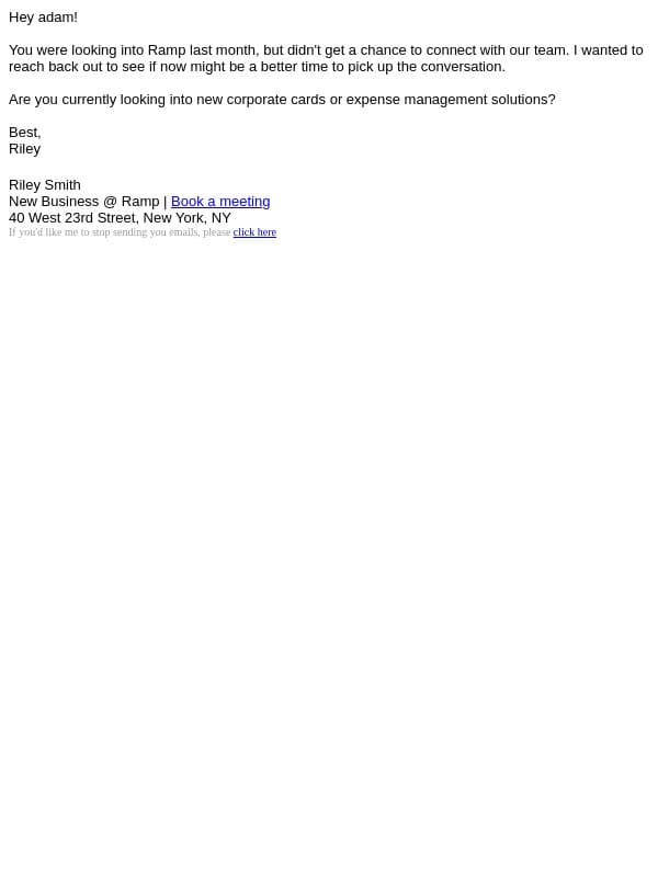 Ramp Reconnect! email from Ramp screenshot