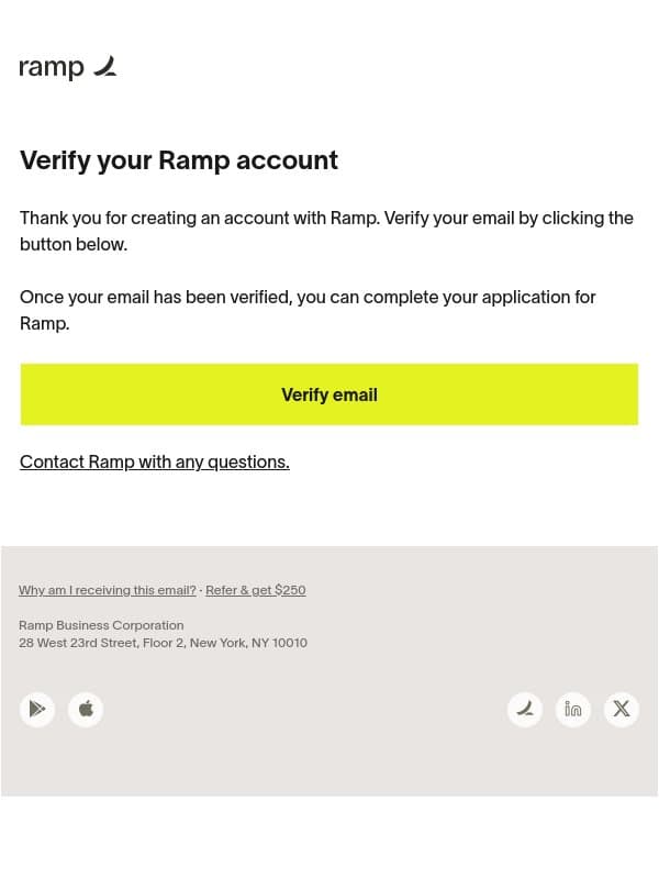 adam, verify your Ramp account email from Ramp screenshot