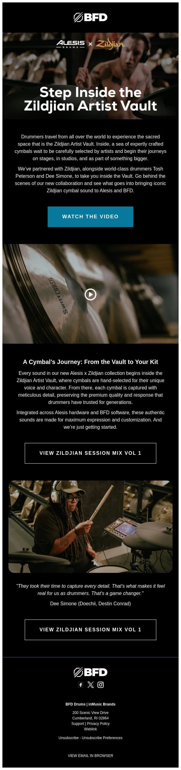 Step Inside the Zildjian Artist Vault email from Rane screenshot