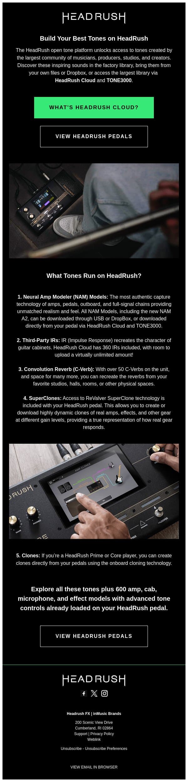 The Best Tones Live on HeadRush email from Rane screenshot